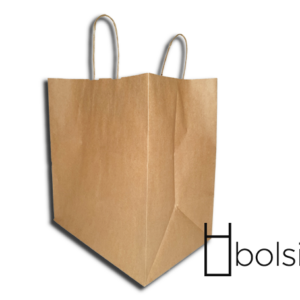 Bolsa de papel kraft con asa rizada para multiples usos. Medida 30x20x31cm