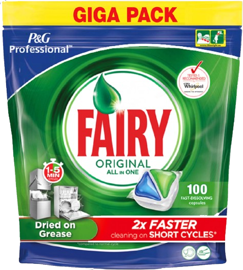 Fairy ORIGINAL Todo en uno (100 dosis). Cápsulas de lavavajillas automático