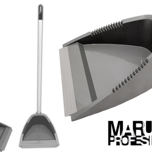 Recogedor de plástico Gris antivuelco con palo metálico de rosca. Caja de 24 Uds