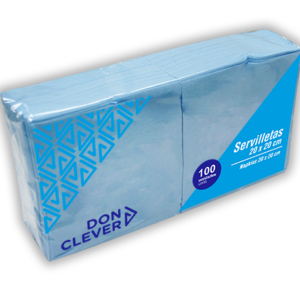 Servilleta. 20X20 CELESTE TISSUE 2 Capas. Caja de 32 paquetes de 100 servilletas. "DON CLEVER"