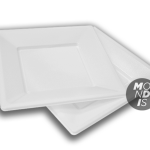 Plato blanco cuadrado de plástico reutilizable, 17 cm. Caja de 500 Uds. "MONDIS"