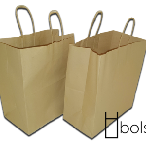 Bolsa Papel KRAFT con asas rizadas tamaño M; 28X16X32 CM. Caja de175 Uds "BOLSIKAS"