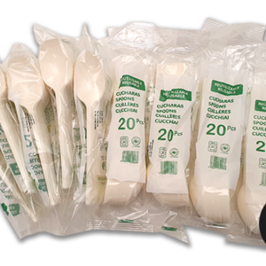 Cuchara grande reutilizable Plástico crema. Caja de 25 paquetes de 20 Uds "MONDIS"