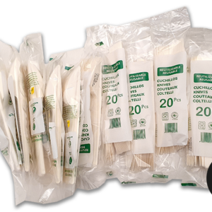 Cuchillo reutilizable de Plástico crema. 25 paquetes de 20 Uds "MONDIS"