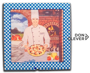 Caja para pizza de 40x40x4 cm estándar con impresión a 4 colores. Paquete de 50 cajas