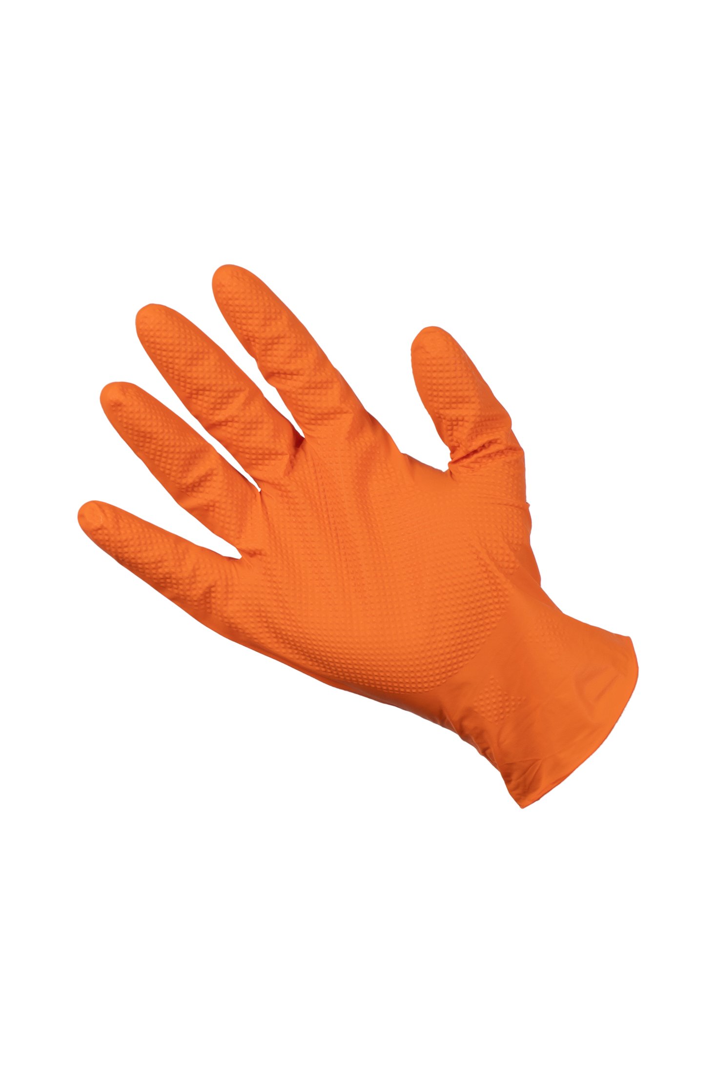 OMARE. Guante de Nitrilo Naranja sin polvo SUPERGRIP GLOVETROTTER DIAMANTADO. Caja de 100 Uds. Talla M. (Unidad y Caja de 10 Uds) - Imagen 3