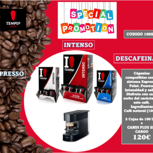 ¡SÚPER OFERTA! 1 Pack Cápsulas de 100 Uds (Intenso o Espresso)100% ARÁBICA y 1 Pack de 50 Uds Descafeinado 100% ARÁBICA + Máquina Candi