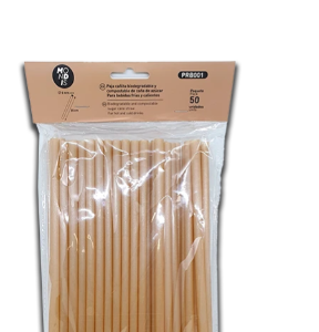 Pajita compostable 8 mm de diámetro. Caja de 10 paquetes de 50 unidades