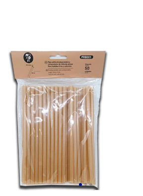 Pajita compostable 8 mm de diámetro. Caja de 10 paquetes de 50 unidades