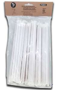 Pajita compostable envasada individualmente. 8 mm diámetro. Caja de 10 paquetes de 50 unidades