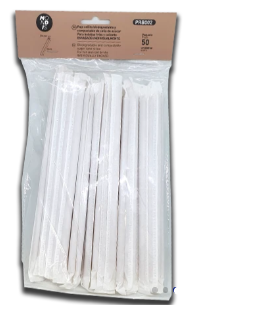 Pajita compostable envasada individualmente. 8 mm diámetro. Caja de 10 paquetes de 50 unidades