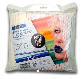 Pajita de papel enfundada. Diámetro: 6 mm x Largo: 19.7 cm. Caja de 20 paquetes de 250 Uds.