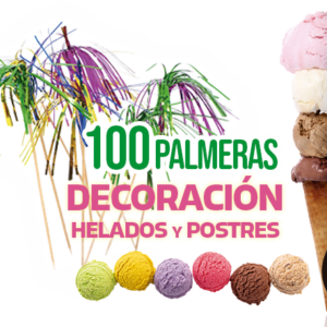 Palmeras de 15 cm, decoración para helados y postres. Colores surtidos.. Caja de 50 paquetes de 100 unidades.